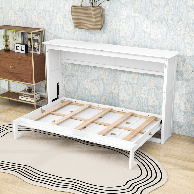 Armoire murale Murphy avec lattes et pieds, Lit simple, Blanc