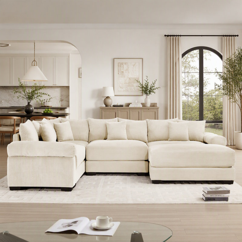 Canapé d'angle modulaire Cloud surdimensionné avec accoudoirs extra-épais, tissu en velours côtelé haut de gamme et design ergonomique pour un confort optimal