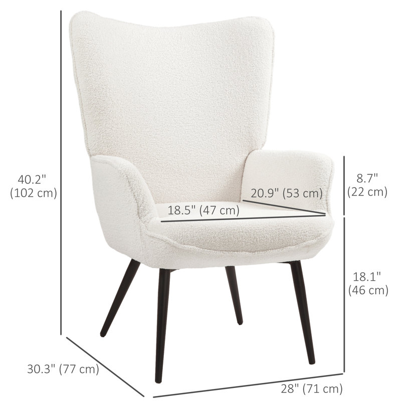 Fauteuil large 28 po Clavens, Blanc, crème