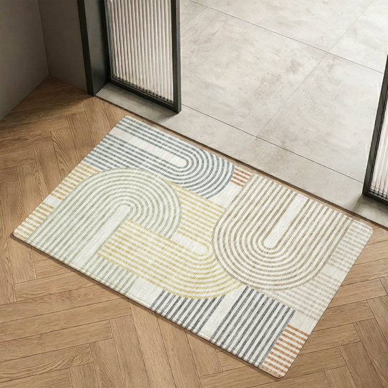 Tapis moderne lavable à la machine de qualité supérieure Mid-Century, Ivory, 2 pi 6 po x 3 pi 10 po