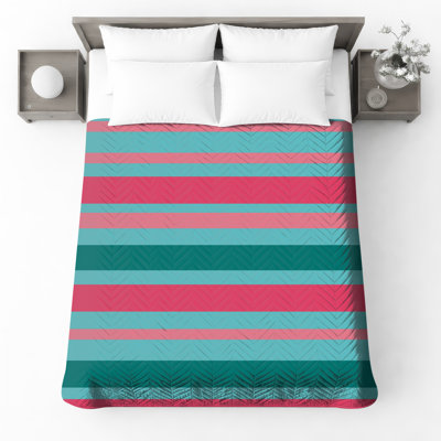 Blue Pink Stripes Quilted Bedspread All Sizes