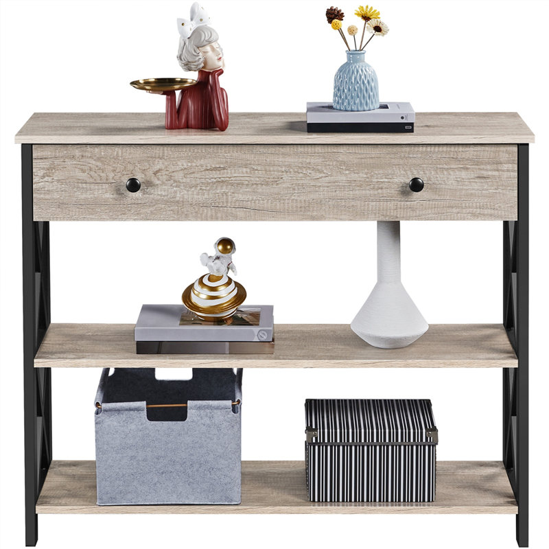 Vintage Wooden Console Table, Grey/Black, 80cm H x 30cm W x 100cm L