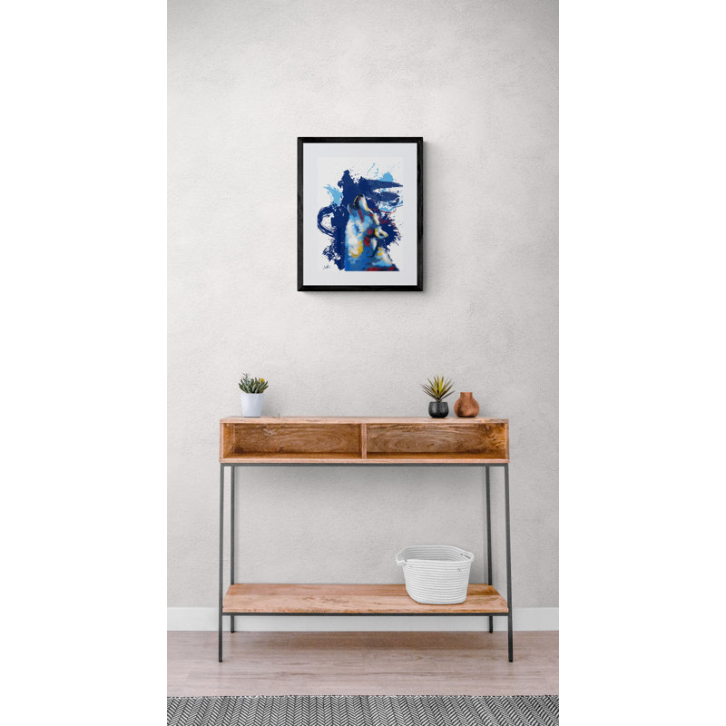 Howling Wolf, Digital Illustration Print by Flo Meylan, Black Framed Paper, 20" H x 16" W