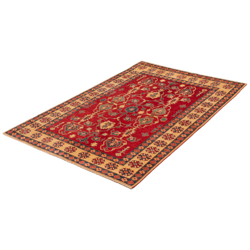 Tapis rouge en laine noué à la main de conception unique 6 pi 3 po x 9 pi New Age Afza