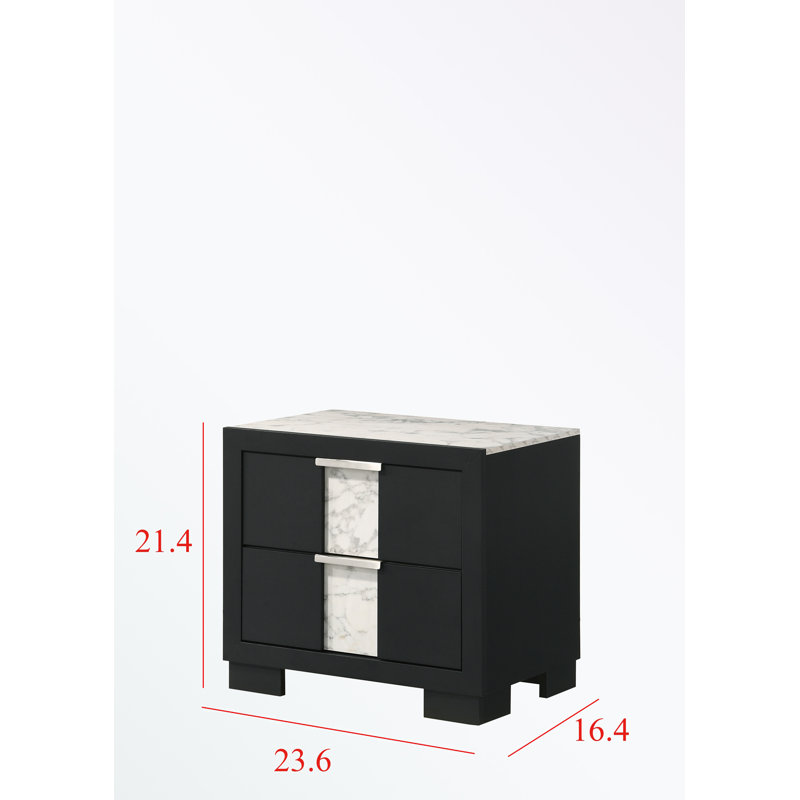Table de chevet en bois avec 2 tiroirs et poignées en métal