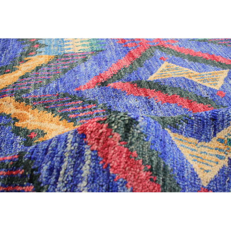 Tapis unique en laine noué à la main mogul des années 2010 de 4 pi 6 po x 7 pi 3 po mauve et jaune Kanth