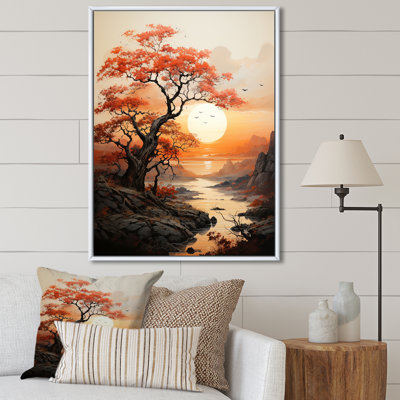 Orange Tree Moon Silhouette Landscape IV - Floral Wall Art Prints