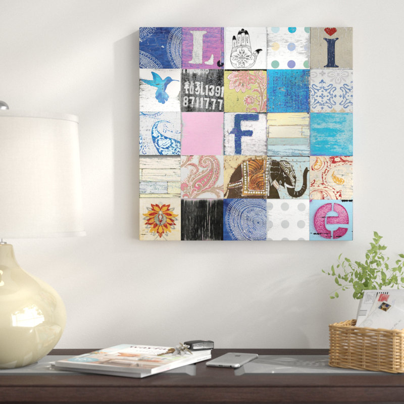 « boho life », reproduction d’art sur toile, H 26 po x l 26 po x P 1,5 po, Toile avec cadre noir, Pas de tapis