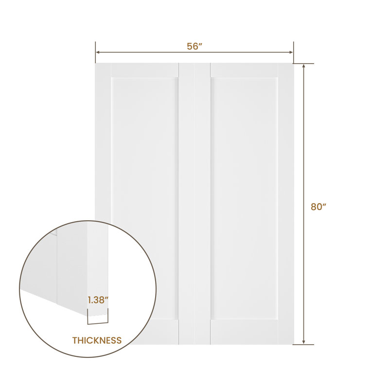 Porte à deux panneaux en bois massif 80 po à 1 panneau apprêté sans quincaillerie, 56 po x 80 po