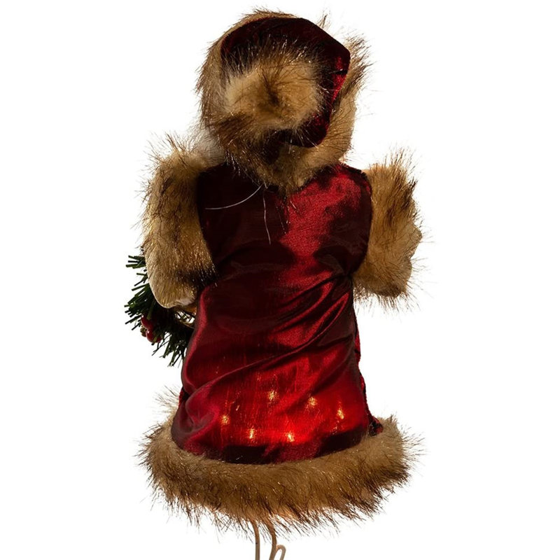 Burgundy and Brown Santa Claus 10-Inch Lighted Tree Topper