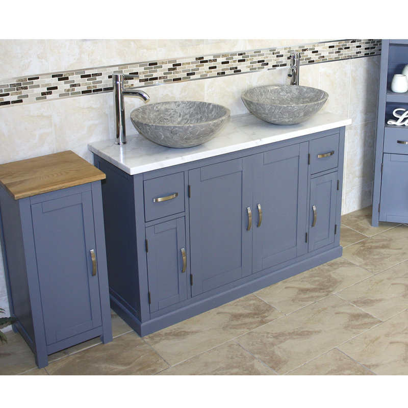 Maui 1230mm Double Bathroom Vanity with Vessel Stone Basin, Grey, White Marble