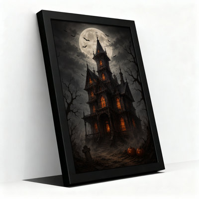 Art mural sur toile gothique, maison hantée avec fenêtres brillantes et Halloween