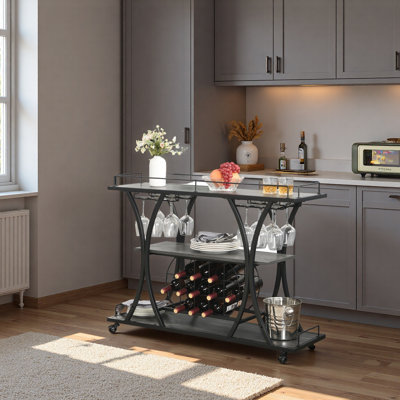 Industrial Bar Cart Kitchen Bar&Serving Cart For Home With Wheels 3 -Tier Storage Shelves by PhoebeHoliday