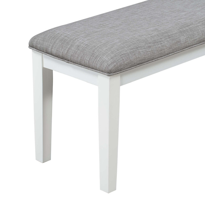 Ensemble de salle à manger 6 pièces Classic Classic avec pieds en bois d'hévéa massif, plateau de table en placage de fibres à densité moyenne, chaises rembourrées et banc pour des expériences culinaires confortables et intemporelles.