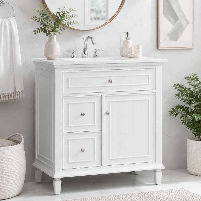Meuble-lavabo de 30 po avec lavabo et rangement intelligent, Blanc, 30