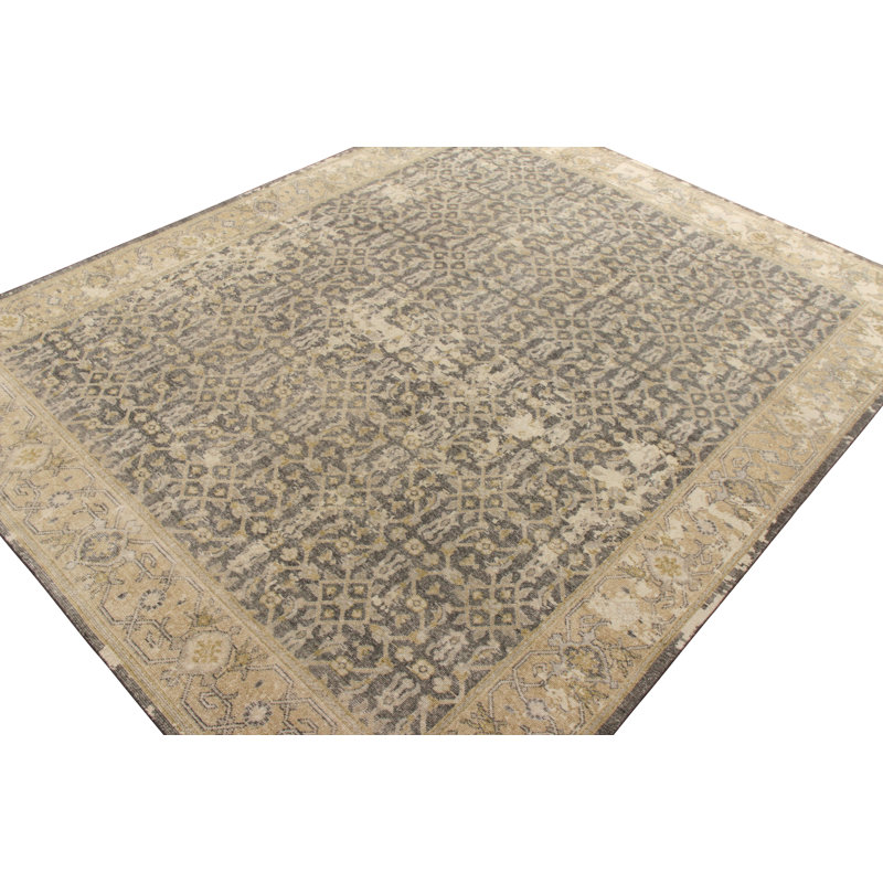 Distressed Homage Hand Knotted Wool Geometric Area Rug, Runner 3' x 10'