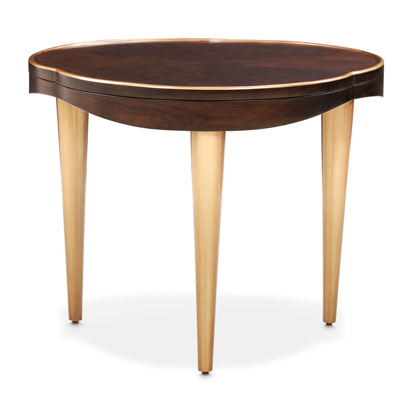 Warm Pecan Mahogany Veneer End Table with Antique Gold Accents