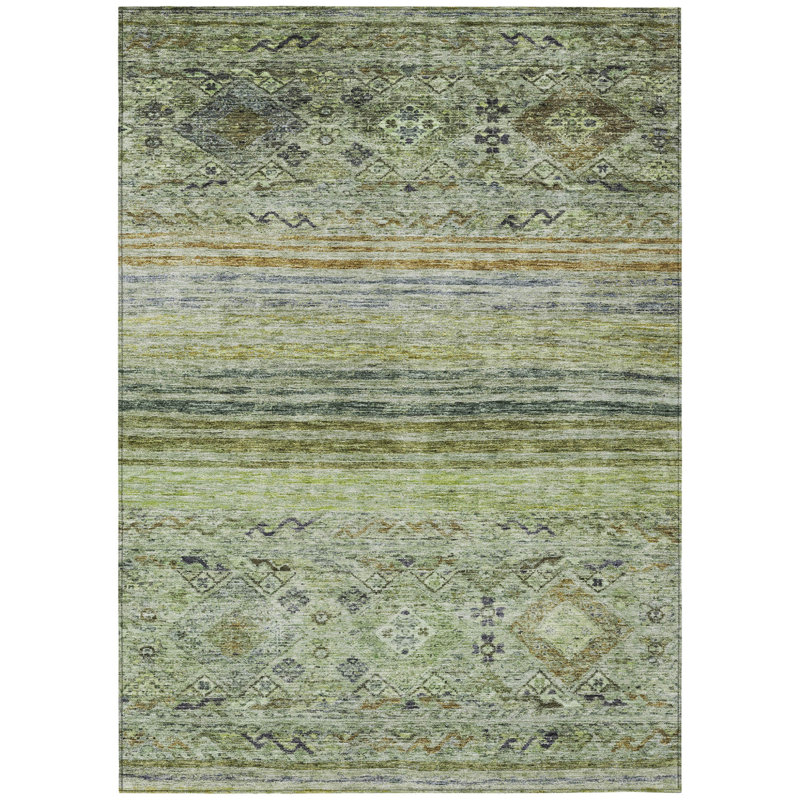 Tapis intérieur / extérieur 5 pi x 8 pi vert floral et noir lavable à l'artichaut