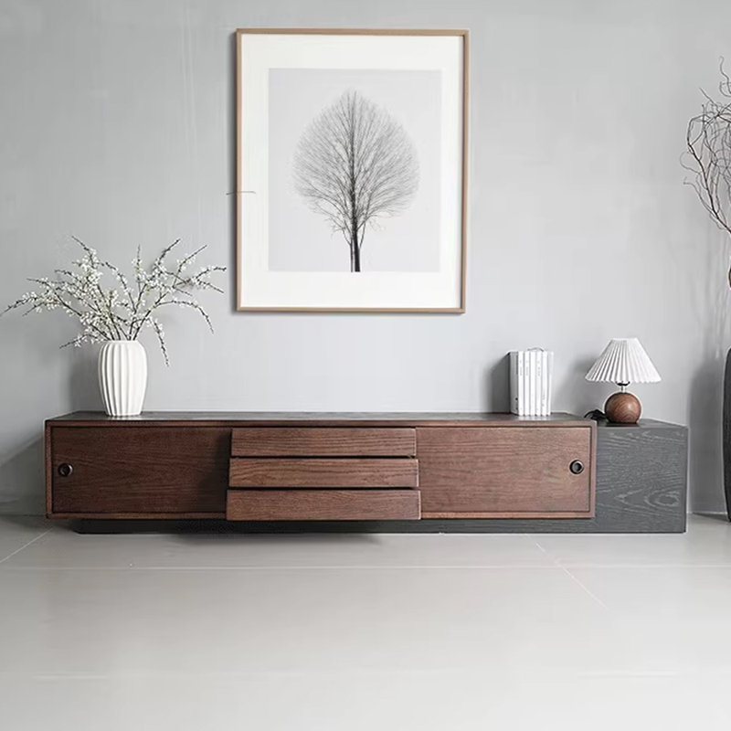 Wabi-sabi style solid wood TV cabinet, 15.74"H x 78.74"L x 15.74"W