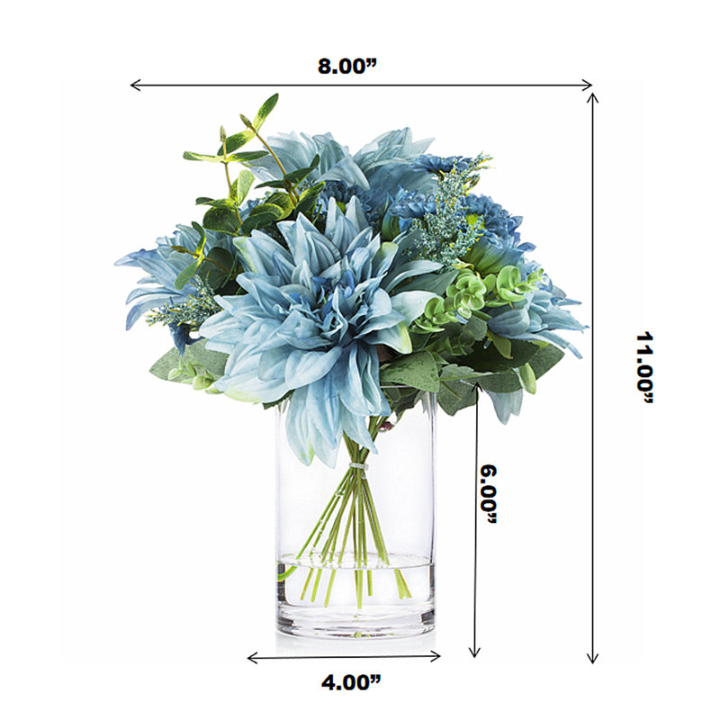 Silk Dahlia Arrangement in Vase, Blue