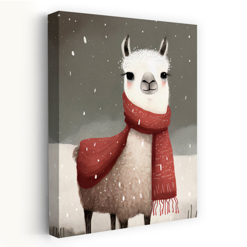 Cozy Winter Llama Abstract Contemporary Landscape Nature, art mural, H 36 po x l 24 po