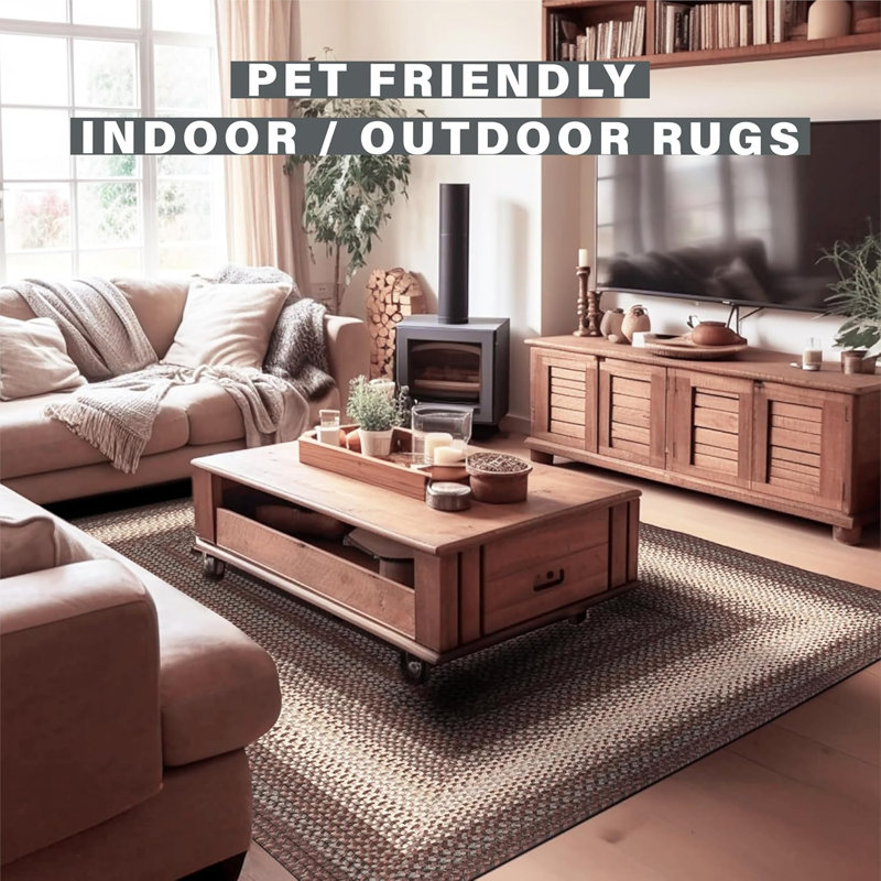  Braided Rug Washable Indoor/Outdoor Black/Brown/Tan/Gray Rug, Rectangle 1'8" x 2'6"