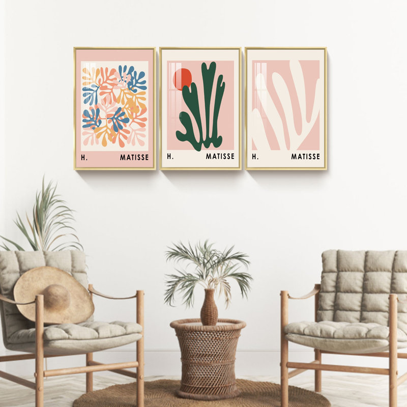 Barcenas Matisse, reproduction d'art sur toile 3 pièces, H 24 po x l 48 po x P 1,34 po, Or