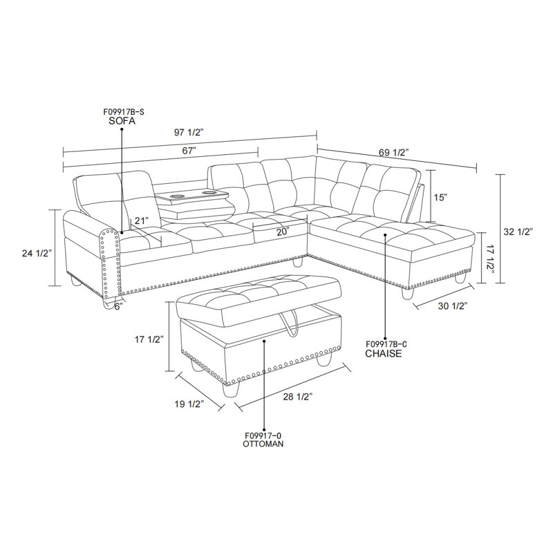 Ensemble de canapé modulaire 2 pièces Amaranth, Orienté à droite