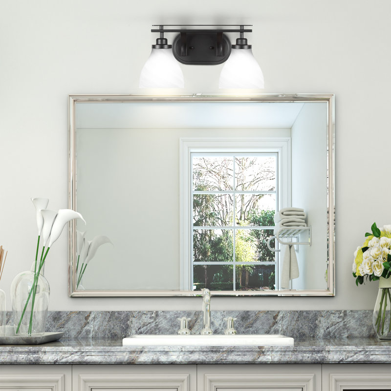 Barre d'éclairage de salle de bain 2 lumières Alirra avec verre 6,25 po, Blanc, Noir mat