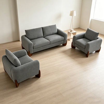 Modern 3-Piece Sofa Set (1 Loveseat + 2 Armchairs) – Bouclé Fabric  Solid Wood Frame For Home Comfort