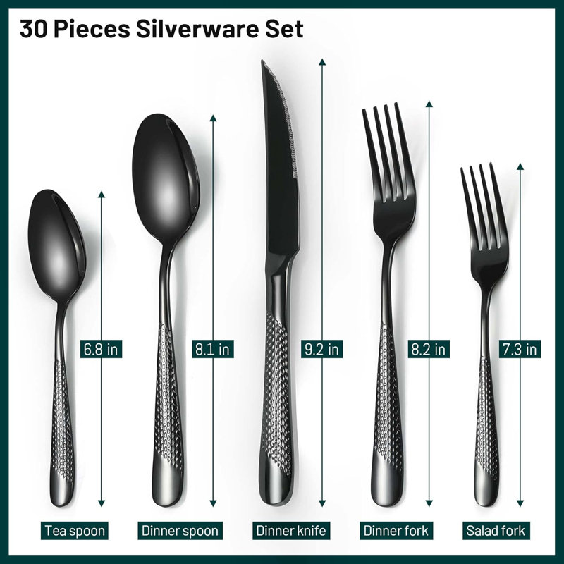 Ensemble de couverts martelés pour 6 (ensemble de 30), Noir