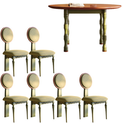 French style vintage solid wood round table set