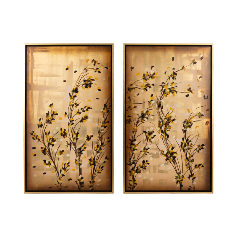 Zarielle Set Of 2 71X59 Hand Painted Wildflowers, Gold