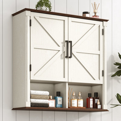 Armoire de rangement Farmhouse, armoire murale double en bois avec décor de colonne romaine, armoires à pharmacie avec portes de grange, armoires de rangement murales pour la cuisine