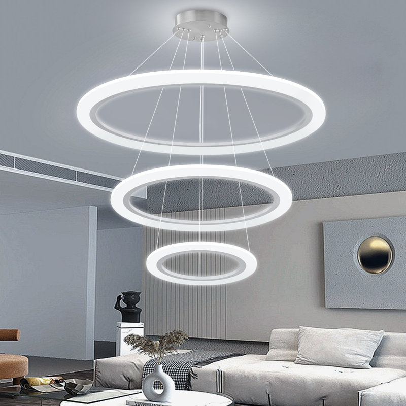 Lustre moderne à 3 anneaux pour salon argenté, Silver