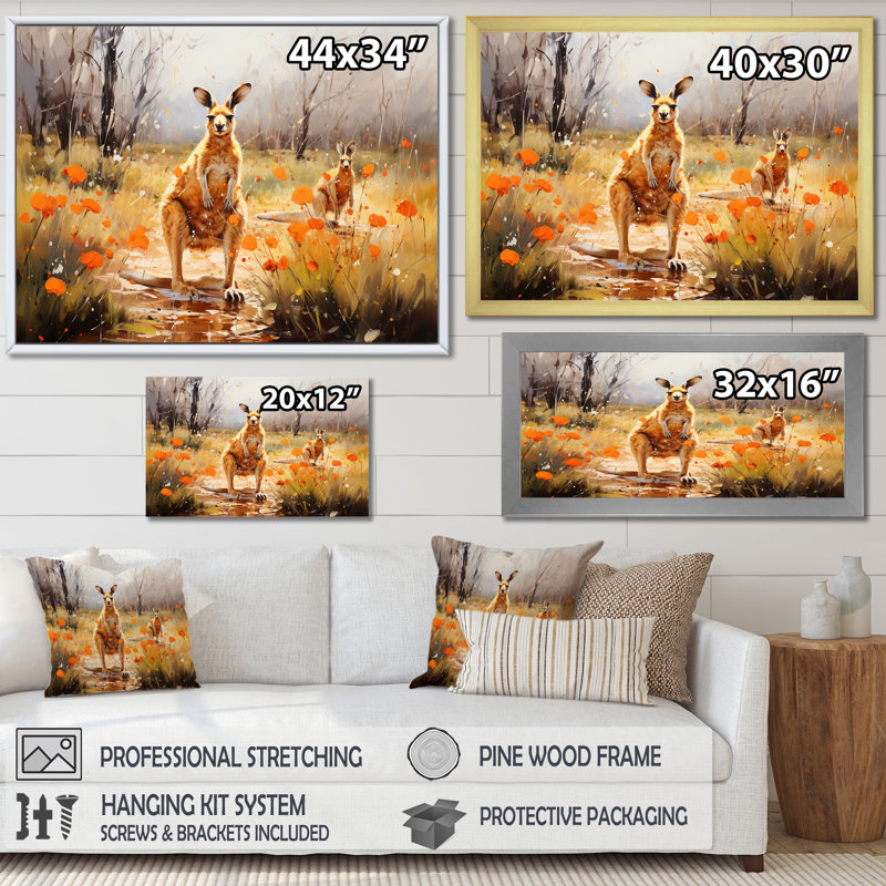 Chemin de kangourou en Australie sur toile, Toile tendue, H 12 po x l 20 po x P 1 po