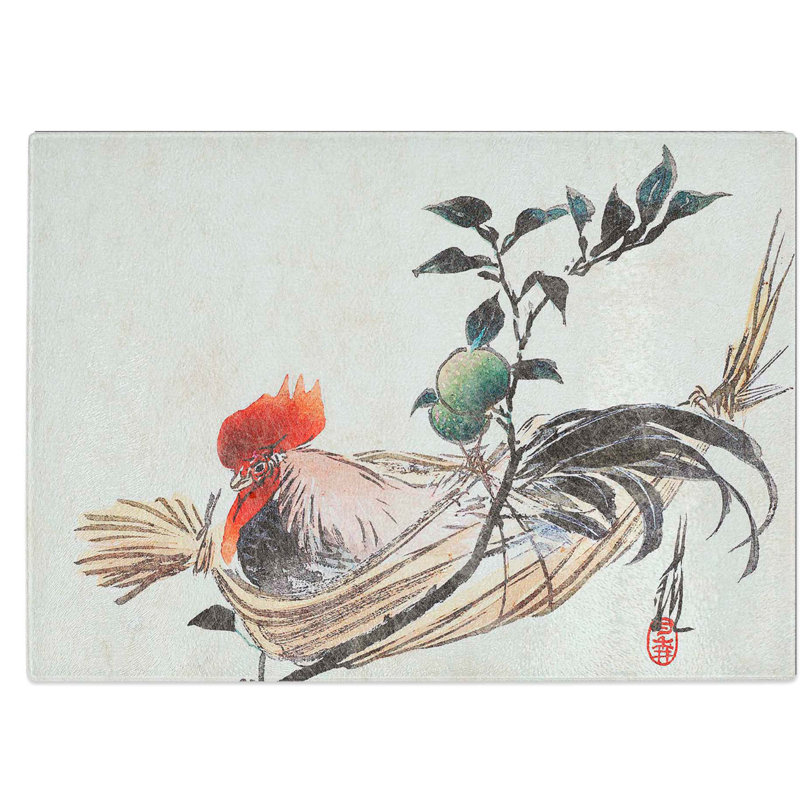 Tempered Glass Rooster by Ogata Gekko Chopping Board, 39 cm W x 28.5 cm L
