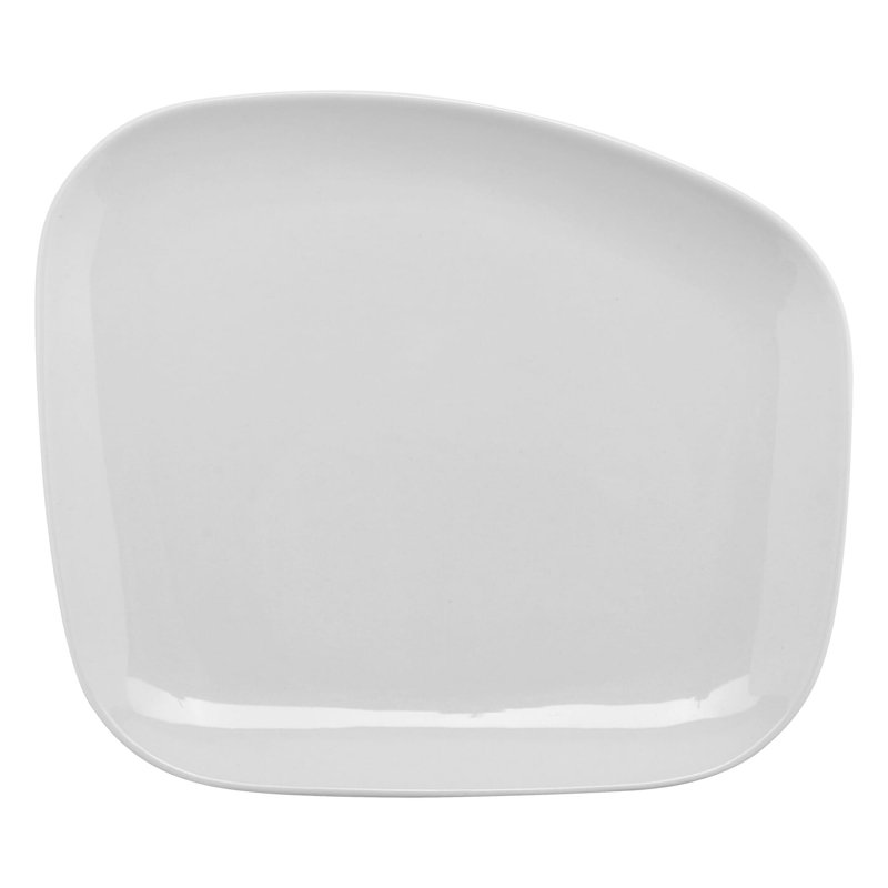 GET Assiette à dîner asymétrique en porcelaine haute résistance, 11 po, blanc (ensemble de 12)