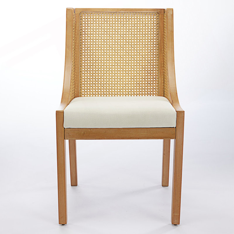 Rattan Dining Chairs With Decorative Armrests, Beige