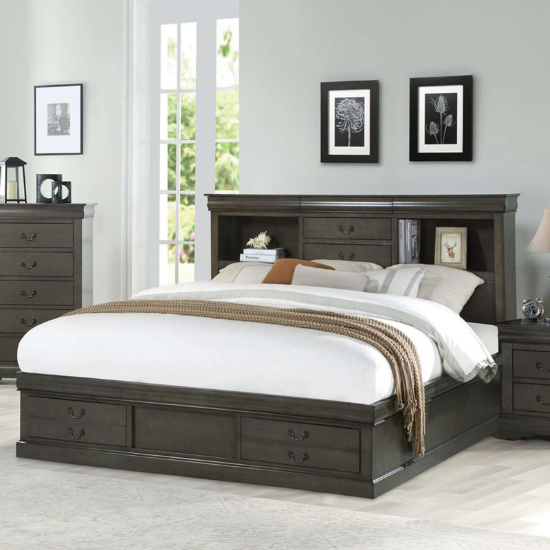 Peres Storage Platform Bed, Silver, Queen