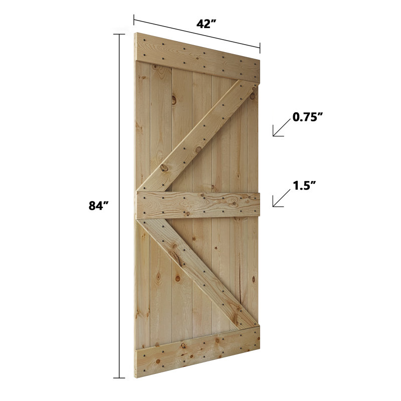 Porte de grange nouée à panneaux en bois et métal K Series, 42 po x 84 po, Sans finition