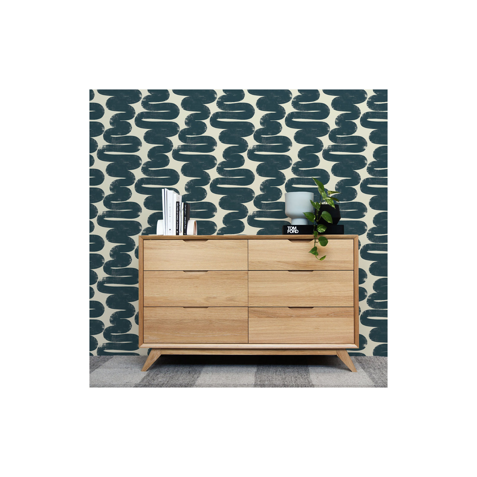 Wiggle Room Peel and Stick Wallpaper By Bobby Berk, Blue/White, 16.5" L x 20.5" W
