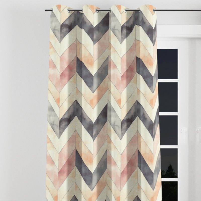 Rideaux de fenêtre Contemporary Boho - Rideau à œillets noir et orange à chevrons Boho - 1 panneau, L 52 po x L 63 po