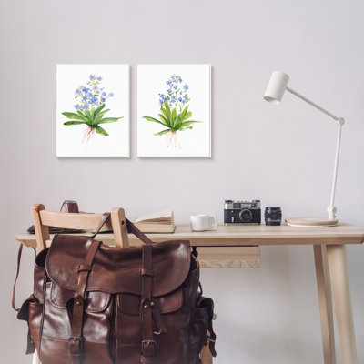 «Bluebird Garden Floral Bunch Spring Flower Bouquets» par Sally Swatland, ensemble de 2 reproductions d'art sur toiles