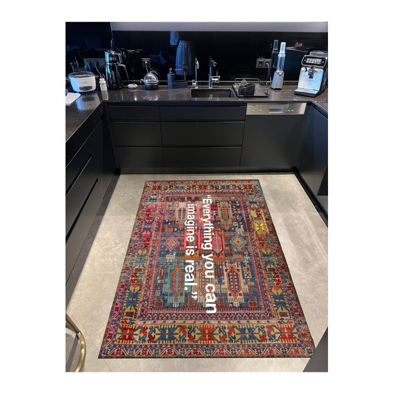 Vintage Everything Text Multicolor Woven Base Washable Rug, Runner 4'11" x 9'10"