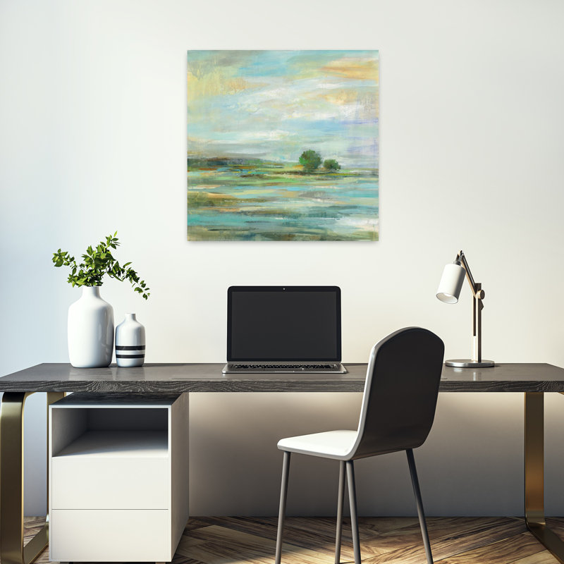 Printemps contemporain avec art abstrait bleu, H 18 po x l 18 po