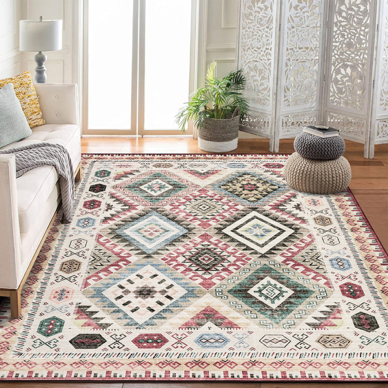 Washable Geometric Area Rug – Modern Rustic Style, Easy-Clean, Non-Shedding Carpet for Living Room, Bedroom, Kitchen, Dining, Nursery, Farmhouse