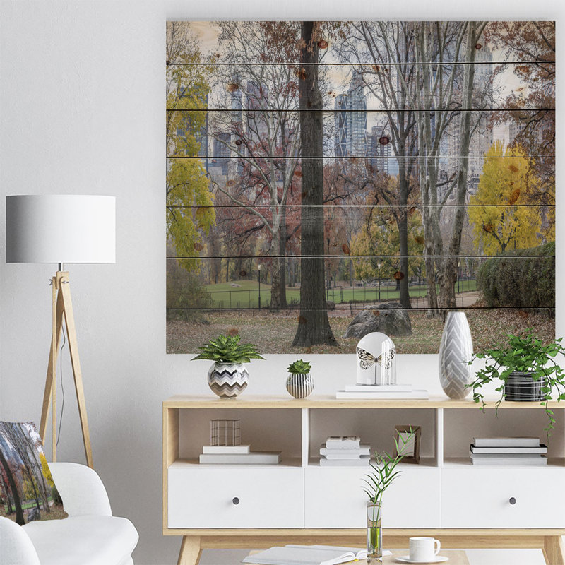Central Park, New York en automne - Photographie sans cadre sur bois, H 8 po x l 12 po x P 1 po