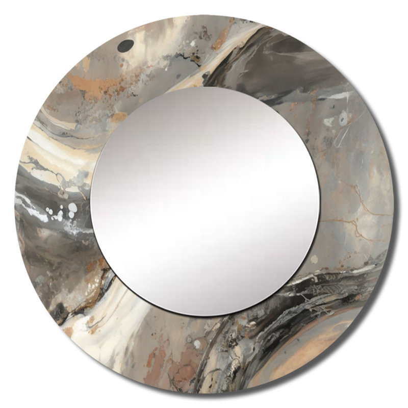 Morning Effervescence I - miroir abstrait, miroir mural rond gris unique, impression sur métal, 29 po x 29 po