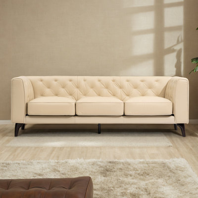 Genuine Leather Couch 3-Seater Sofa With Tufted Back, Grain Leather Couch With Feather,Down Topper On Seating Surfaces Sofa -  Orren Ellis, 792512615CA145C6A1211D33CC39E93D